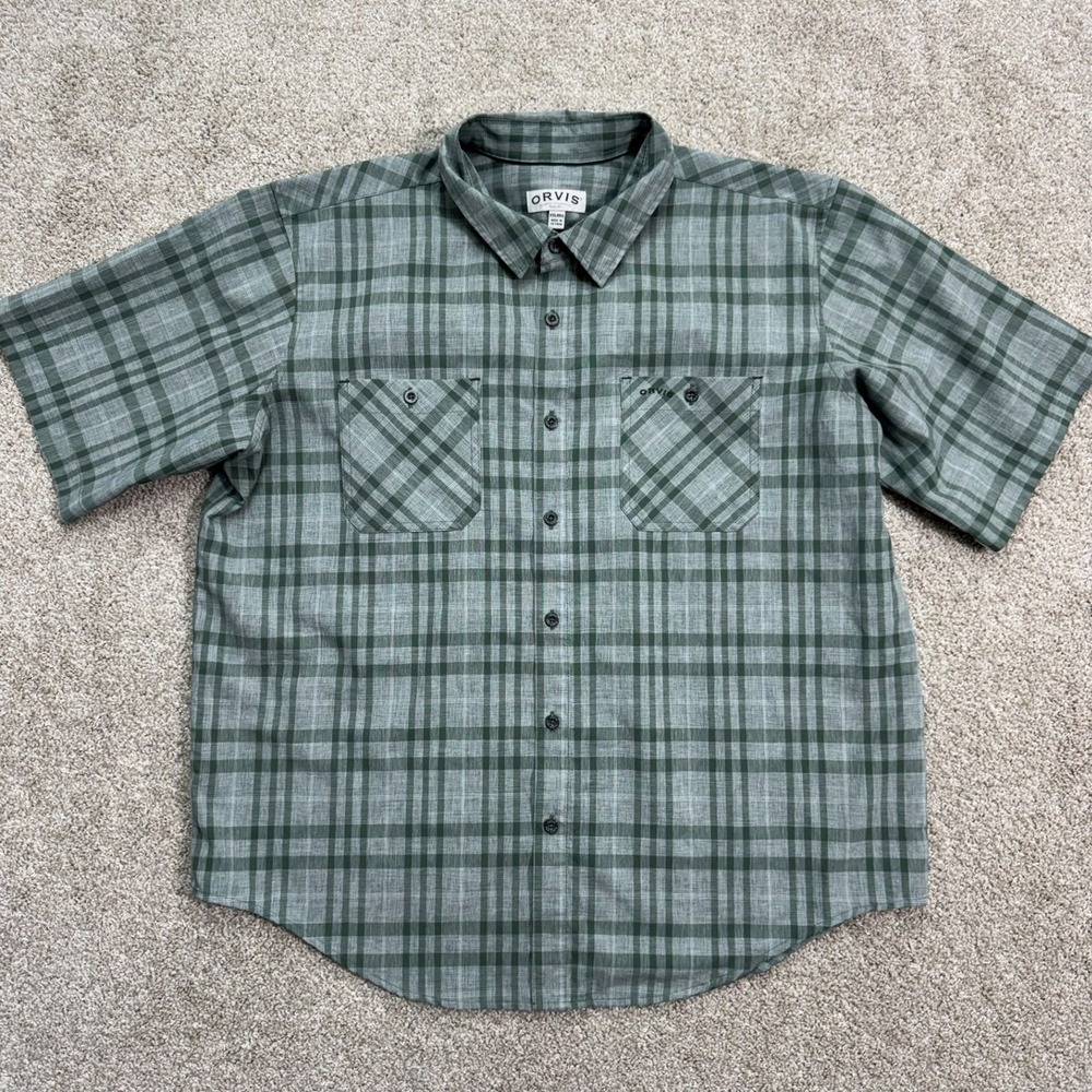 Orvis‎ Button Down Shirt Mens XXL Green Plaid Short Sleeve Classic Collection